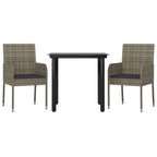 3-tlg. Garten-Essgruppe mit Kissen Schwarz und Grau Poly Rattan