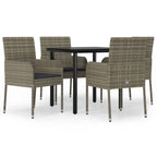 5-tlg. Garten-Essgruppe mit Kissen Schwarz und Grau Poly Rattan
