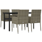 5-tlg. Garten-Essgruppe mit Kissen Schwarz und Grau Poly Rattan