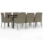 9-tlg. Garten-Essgruppe mit Kissen Schwarz und Grau Poly Rattan
