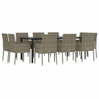 11-tlg. Garten-Essgruppe mit Kissen Schwarz & Grau Poly Rattan