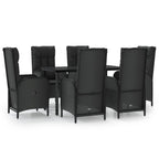 7-tlg. Garten-Essgruppe mit Kissen Schwarz Poly Rattan