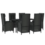 7-tlg. Garten-Essgruppe mit Kissen Schwarz Poly Rattan