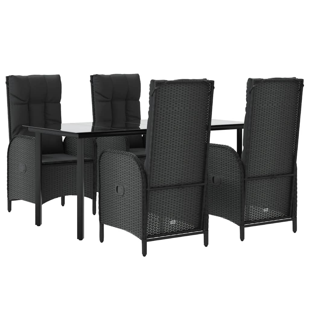 5-tlg. Garten-Essgruppe mit Kissen Schwarz Poly Rattan