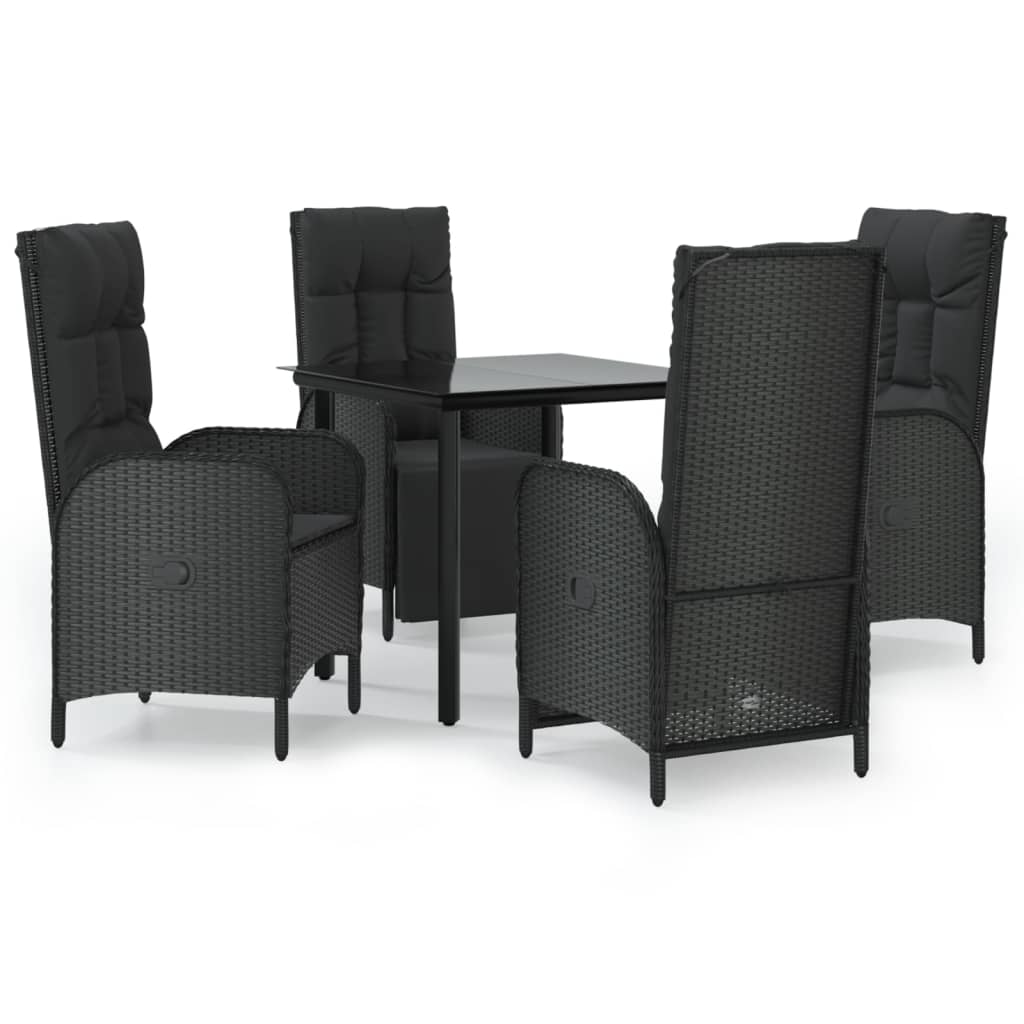 5-tlg. Garten-Essgruppe mit Kissen Schwarz Poly Rattan