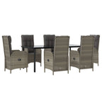 7-tlg. Garten-Essgruppe mit Kissen Schwarz und Grau Poly Rattan