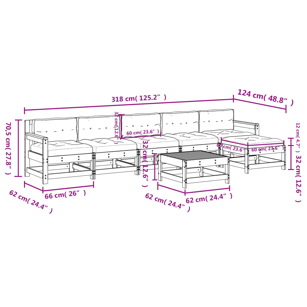 7-tlg. Garten-Lounge-Set mit Kissen Imprägniertes Kiefernholz