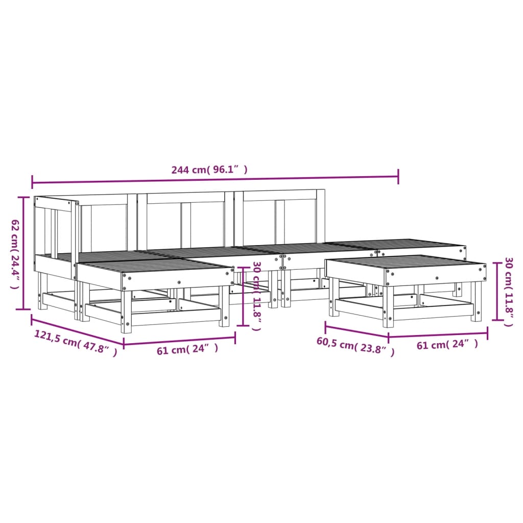 6-tlg. Garten-Lounge-Set Massivholz Kiefer