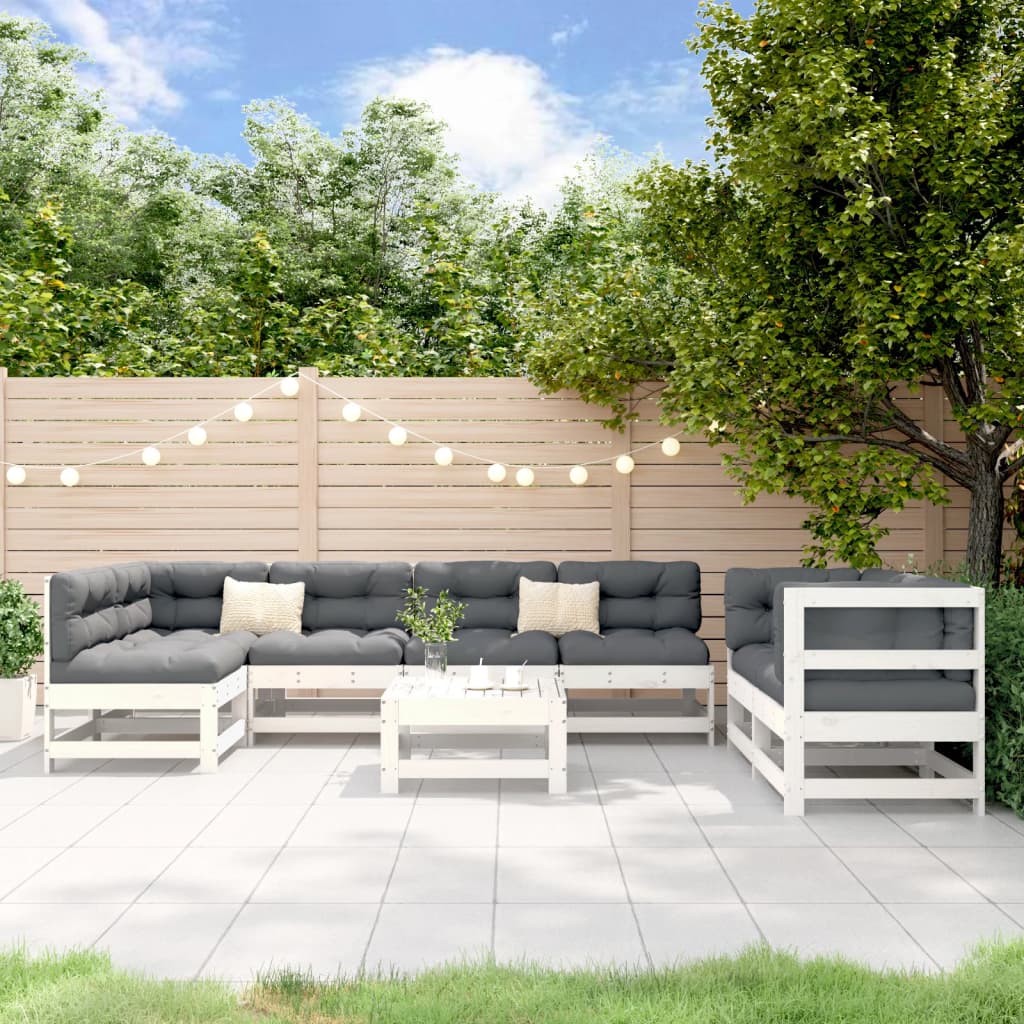8-tlg. Garten-Lounge-Set Weiß Massivholz Kiefer