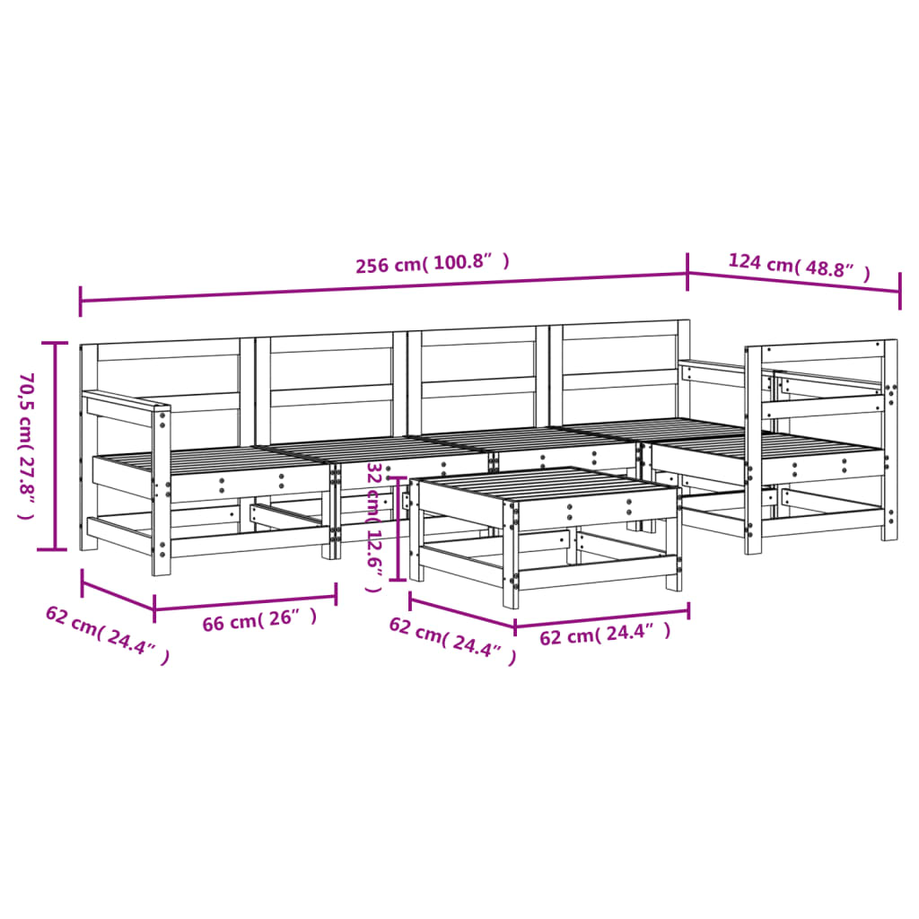 6-tlg. Garten-Lounge-Set Massivholz Kiefer