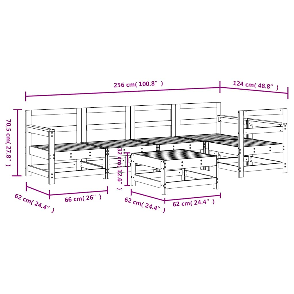 6-tlg. Garten-Lounge-Set Grau Massivholz Kiefer