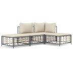 4-tlg. Garten-Lounge-Set mit Kissen Anthrazit Poly Rattan