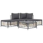 5-tlg. Garten-Lounge-Set mit Kissen Anthrazit Poly Rattan