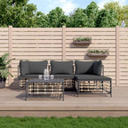 4-tlg. Garten-Lounge-Set mit Kissen Anthrazit Poly Rattan