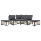 5-tlg. Garten-Lounge-Set mit Kissen Anthrazit Poly Rattan