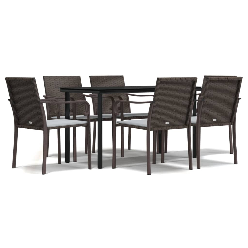 7-tlg. Garten-Essgruppe mit Kissen Poly Rattan und Stahl