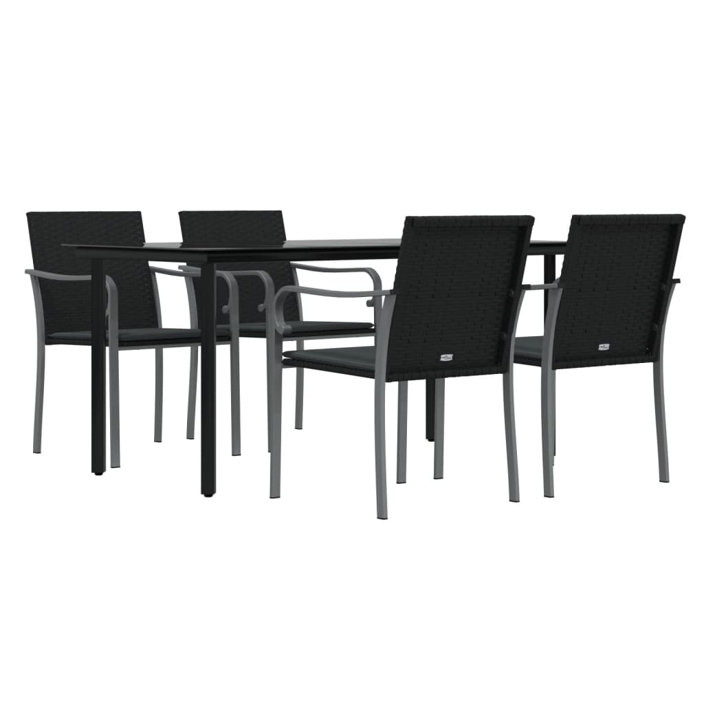 5-tlg. Garten-Essgruppe mit Kissen Poly Rattan und Stahl
