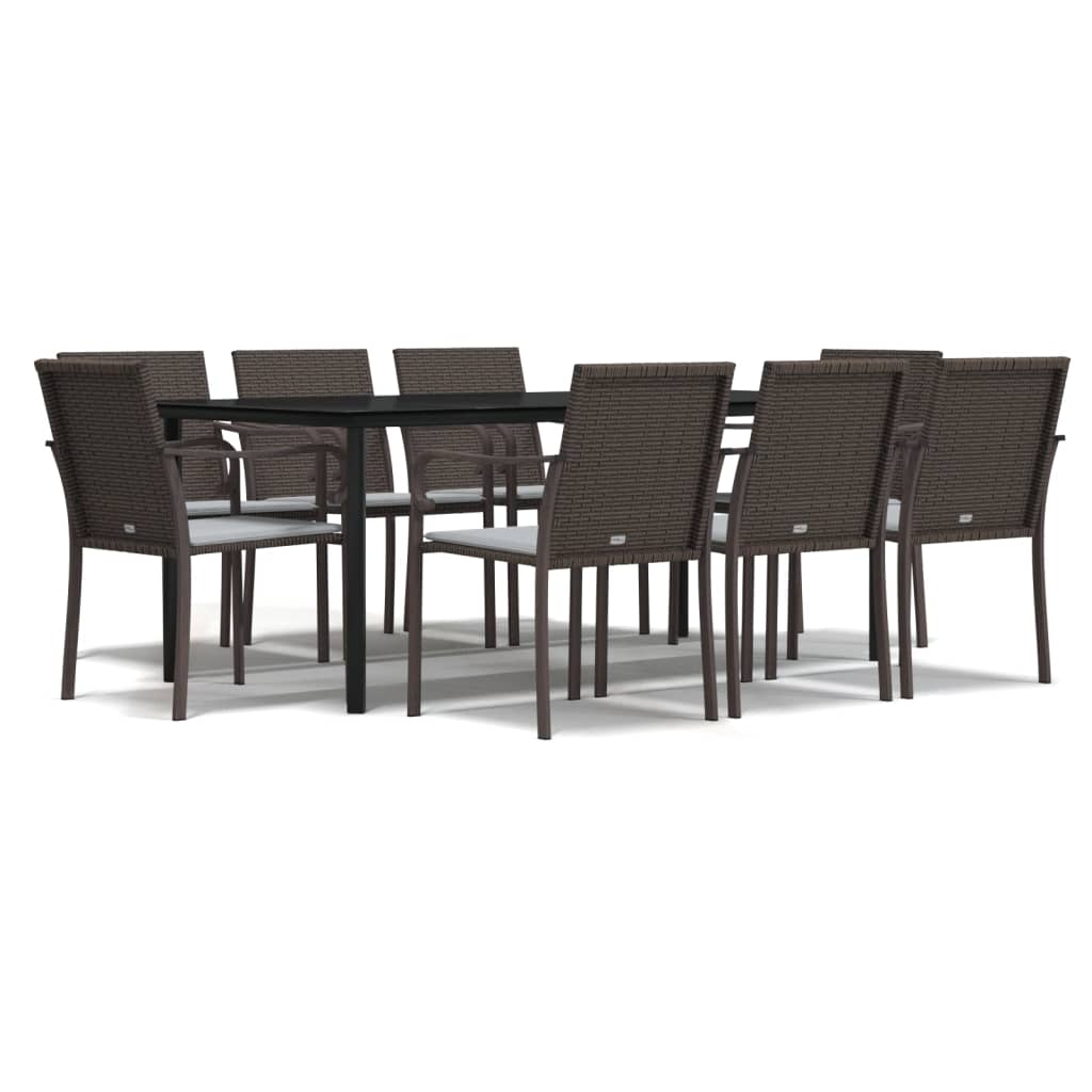 9-tlg. Garten-Essgruppe mit Kissen Poly Rattan und Stahl