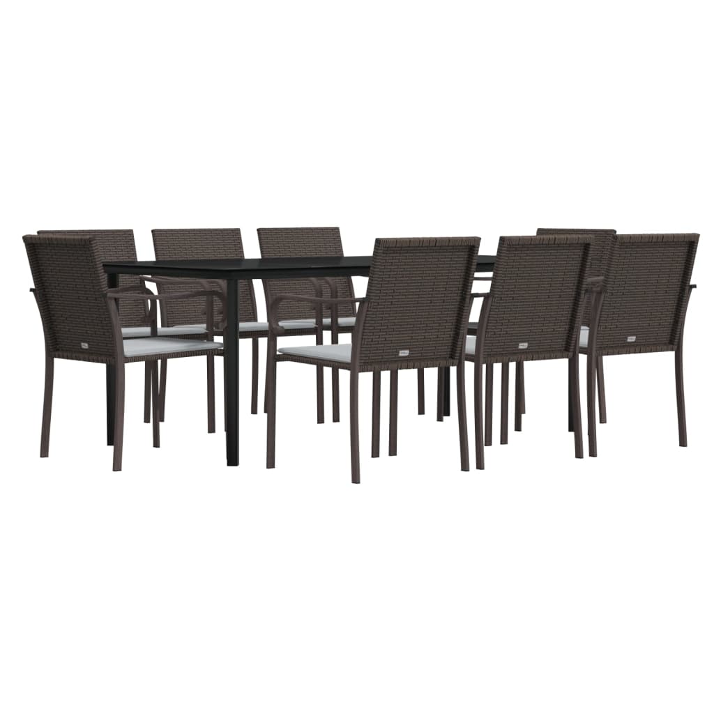 9-tlg. Garten-Essgruppe mit Kissen Poly Rattan und Stahl