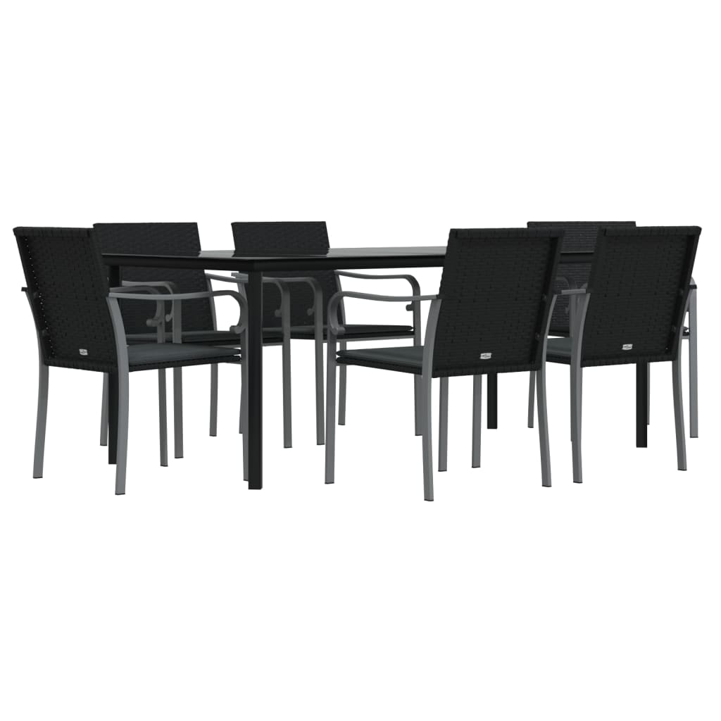 7-tlg. Garten-Essgruppe mit Kissen Poly Rattan und Stahl