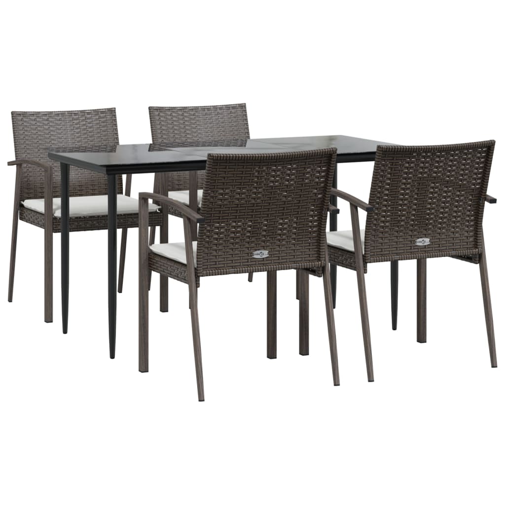 5-tlg. Garten-Essgruppe mit Kissen Poly Rattan und Stahl