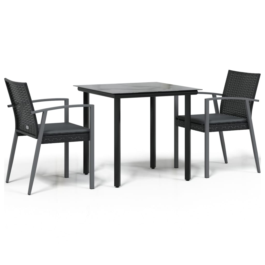 3-tlg. Garten-Essgruppe mit Kissen Poly Rattan und Stahl