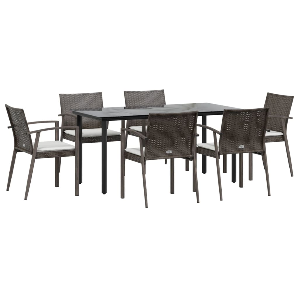 7-tlg. Garten-Essgruppe mit Kissen Poly Rattan und Stahl