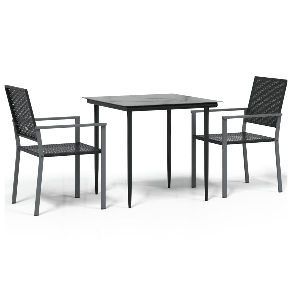 3-tlg. Garten-Essgruppe Poly Rattan und Stahl
