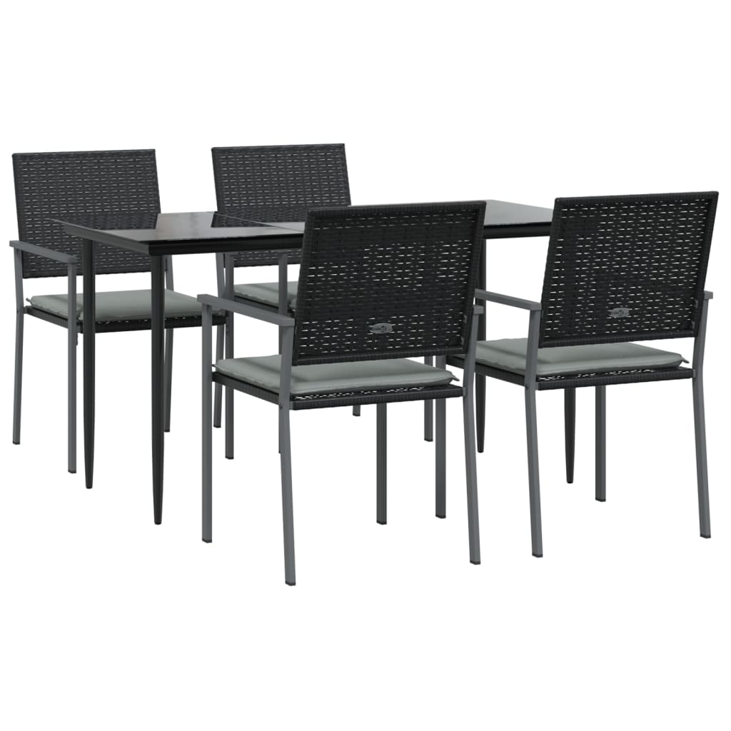 5-tlg. Garten-Essgruppe mit Kissen Poly Rattan und Stahl
