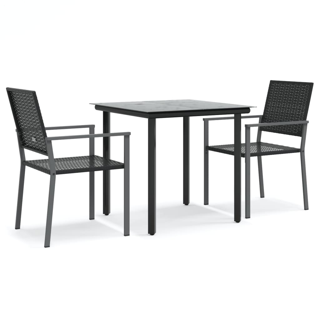 3-tlg. Garten-Essgruppe Poly Rattan und Stahl