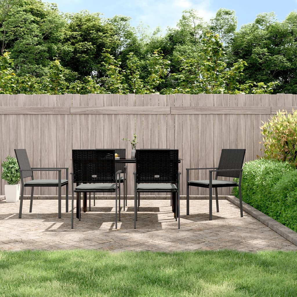 7-tlg. Garten-Essgruppe mit Kissen Poly Rattan und Stahl