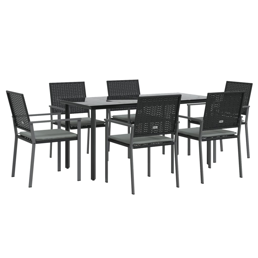 7-tlg. Garten-Essgruppe mit Kissen Poly Rattan und Stahl