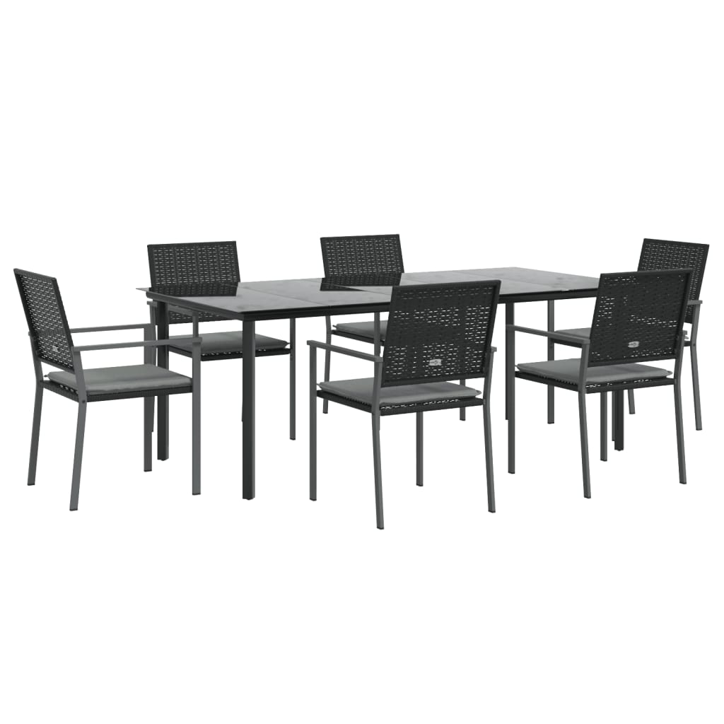 7-tlg. Garten-Essgruppe mit Kissen Poly Rattan und Stahl