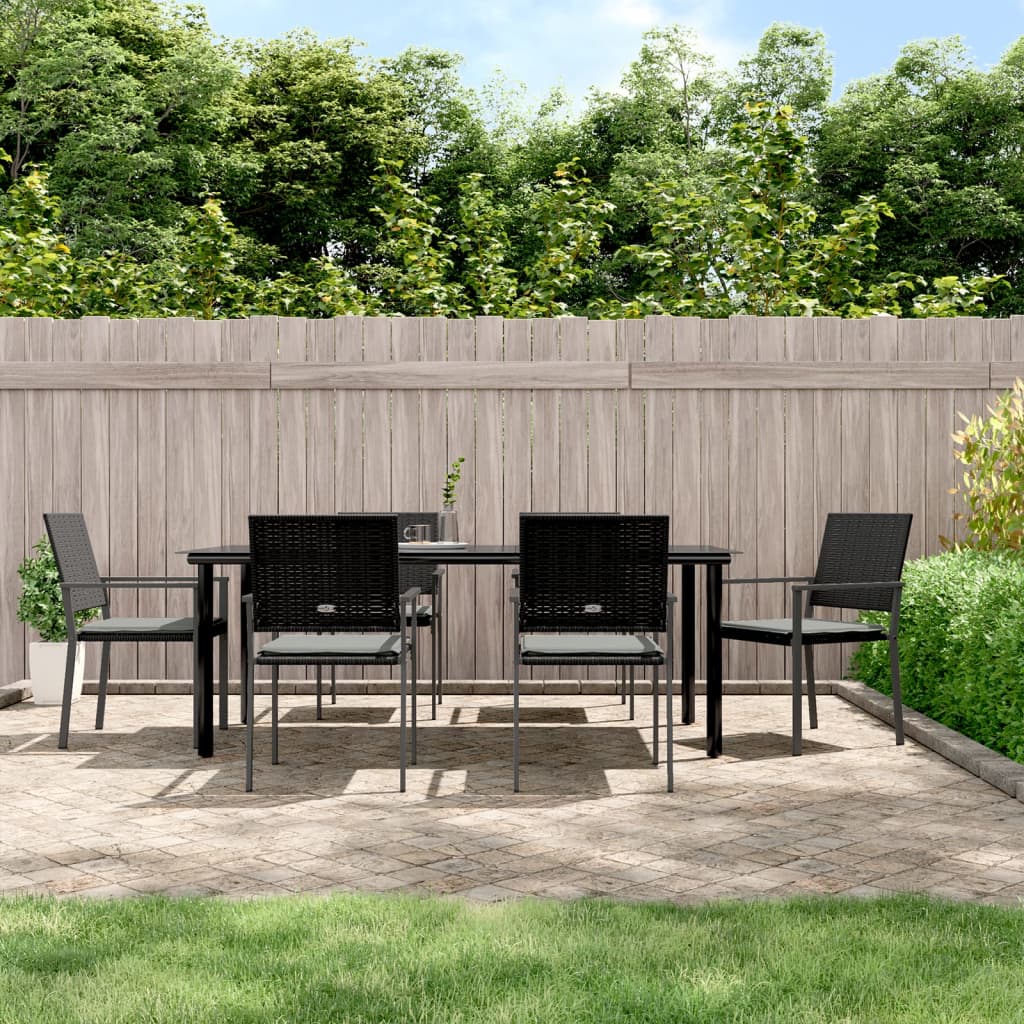 7-tlg. Garten-Essgruppe mit Kissen Poly Rattan und Stahl