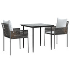 3-tlg. Garten-Essgruppe mit Kissen Poly Rattan und Stahl