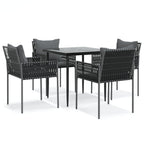 5-tlg. Garten-Essgruppe mit Kissen Poly Rattan und Stahl