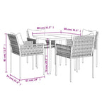 5-tlg. Garten-Essgruppe mit Kissen Poly Rattan und Stahl
