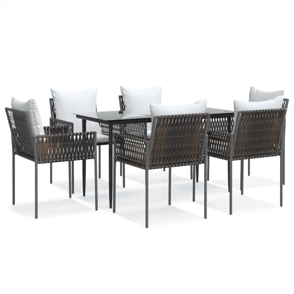 7-tlg. Garten-Essgruppe mit Kissen Poly Rattan und Stahl