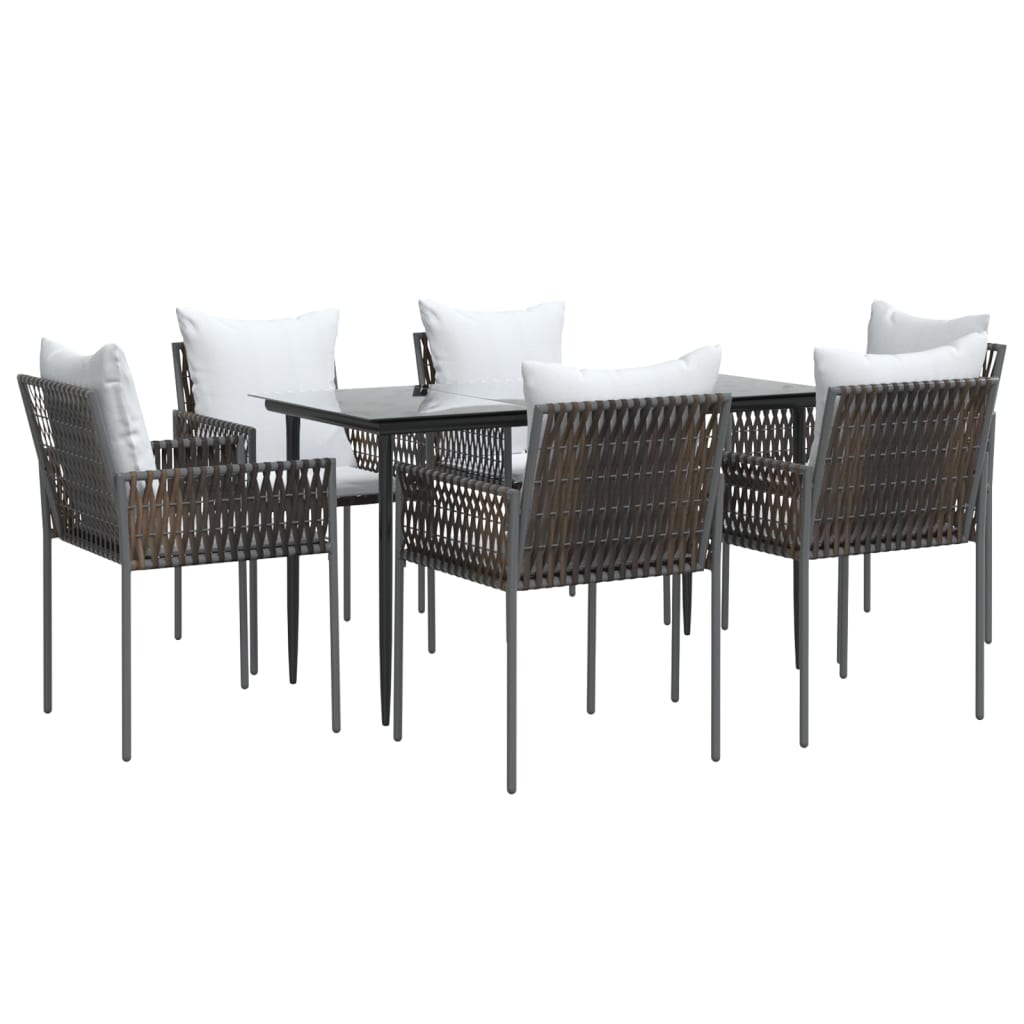7-tlg. Garten-Essgruppe mit Kissen Poly Rattan und Stahl