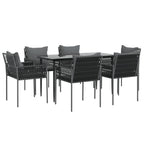 7-tlg. Garten-Essgruppe mit Kissen Poly Rattan und Stahl