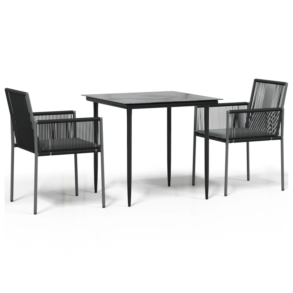 3-tlg. Garten-Essgruppe mit Kissen Schwarz Poly Rattan & Stahl