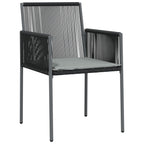 3-tlg. Garten-Essgruppe mit Kissen Schwarz Poly Rattan & Stahl