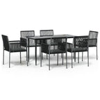 7-tlg. Garten-Essgruppe mit Kissen Schwarz Poly Rattan & Stahl
