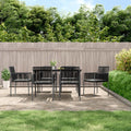 7-tlg. Garten-Essgruppe mit Kissen Schwarz Poly Rattan & Stahl