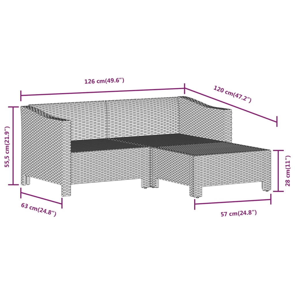 5-tlg. Garten-Lounge-Set mit Kissen Grau Poly Rattan