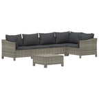 6-tlg. Garten-Lounge-Set mit Kissen Grau Poly Rattan