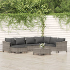 8-tlg. Garten-Lounge-Set mit Kissen Grau Poly Rattan