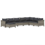 8-tlg. Garten-Lounge-Set mit Kissen Grau Poly Rattan