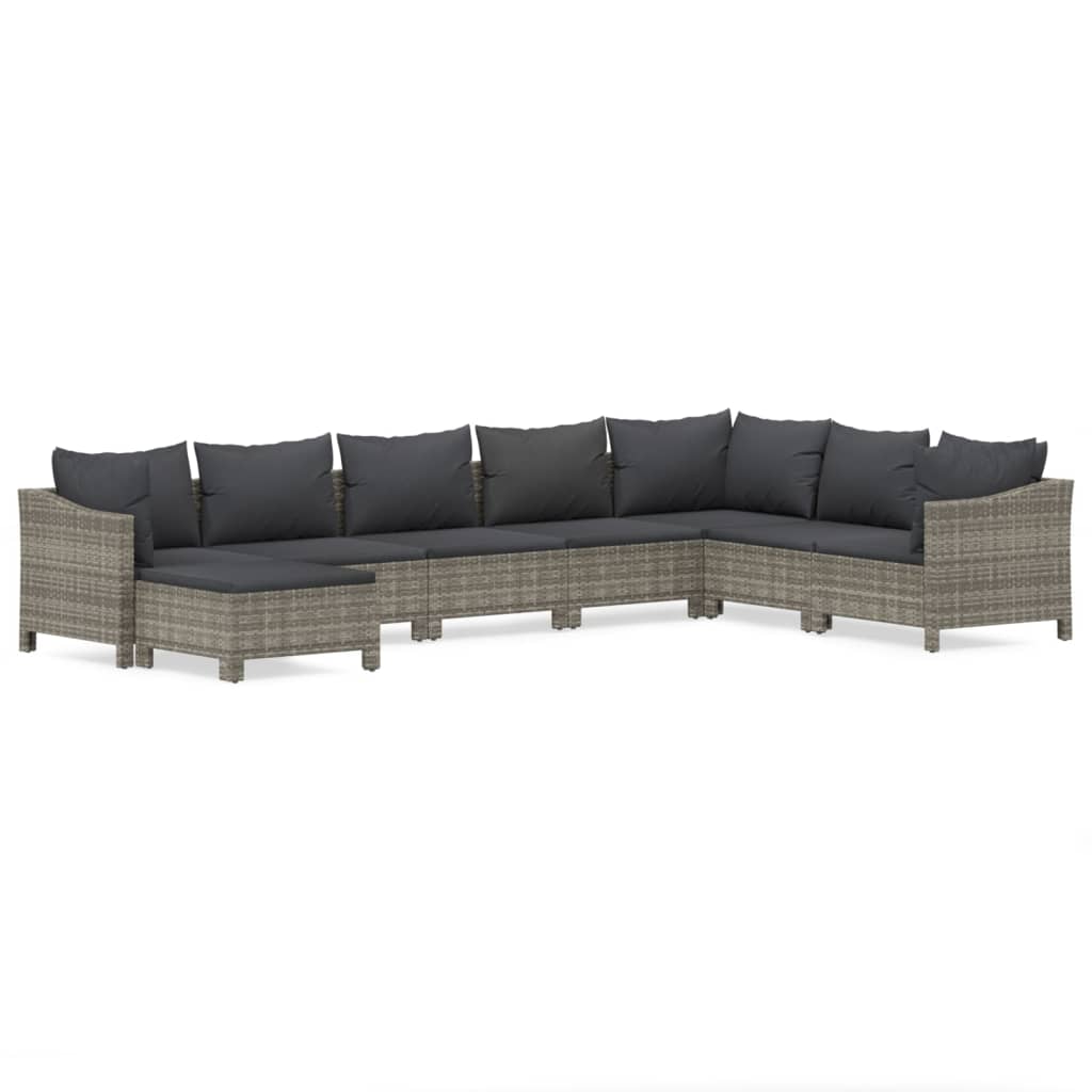 8-tlg. Garten-Lounge-Set mit Kissen Grau Poly Rattan