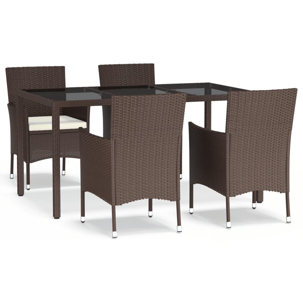 5-tlg. Garten-Essgruppe mit Kissen Braun Poly Rattan